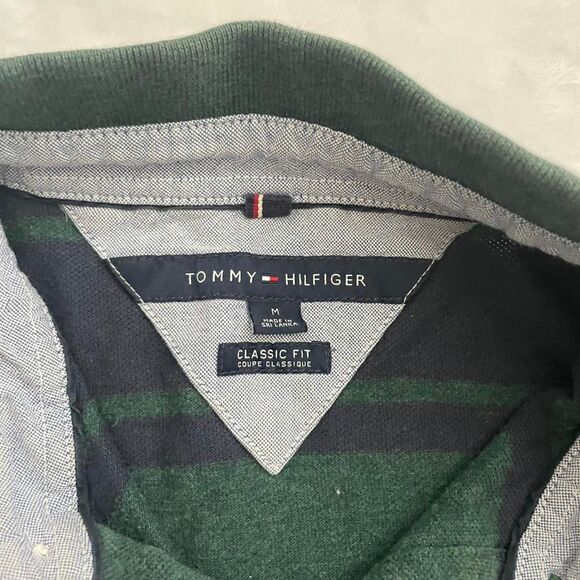 Tommy Hilfiger Polo Shirt Men's M Stripes Corporate Preppy Workwear Corpcore Nav - Picture 3 of 4
